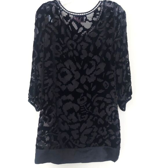 Juicy Couture Tunic Dress Size 2 Black Velvet Burnout Sheer Beaded - Picture 2 of 11